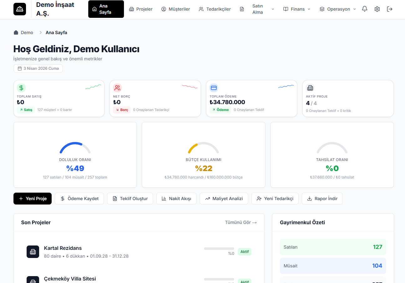 Şantiye v1 Dashboard
